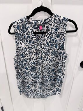 Vince Camuto Teal Floral Sleeveless Blouse